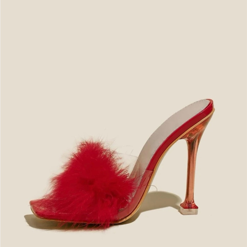 SEXY red feather stilettos! These are very comfortable 4.5 inch heels.